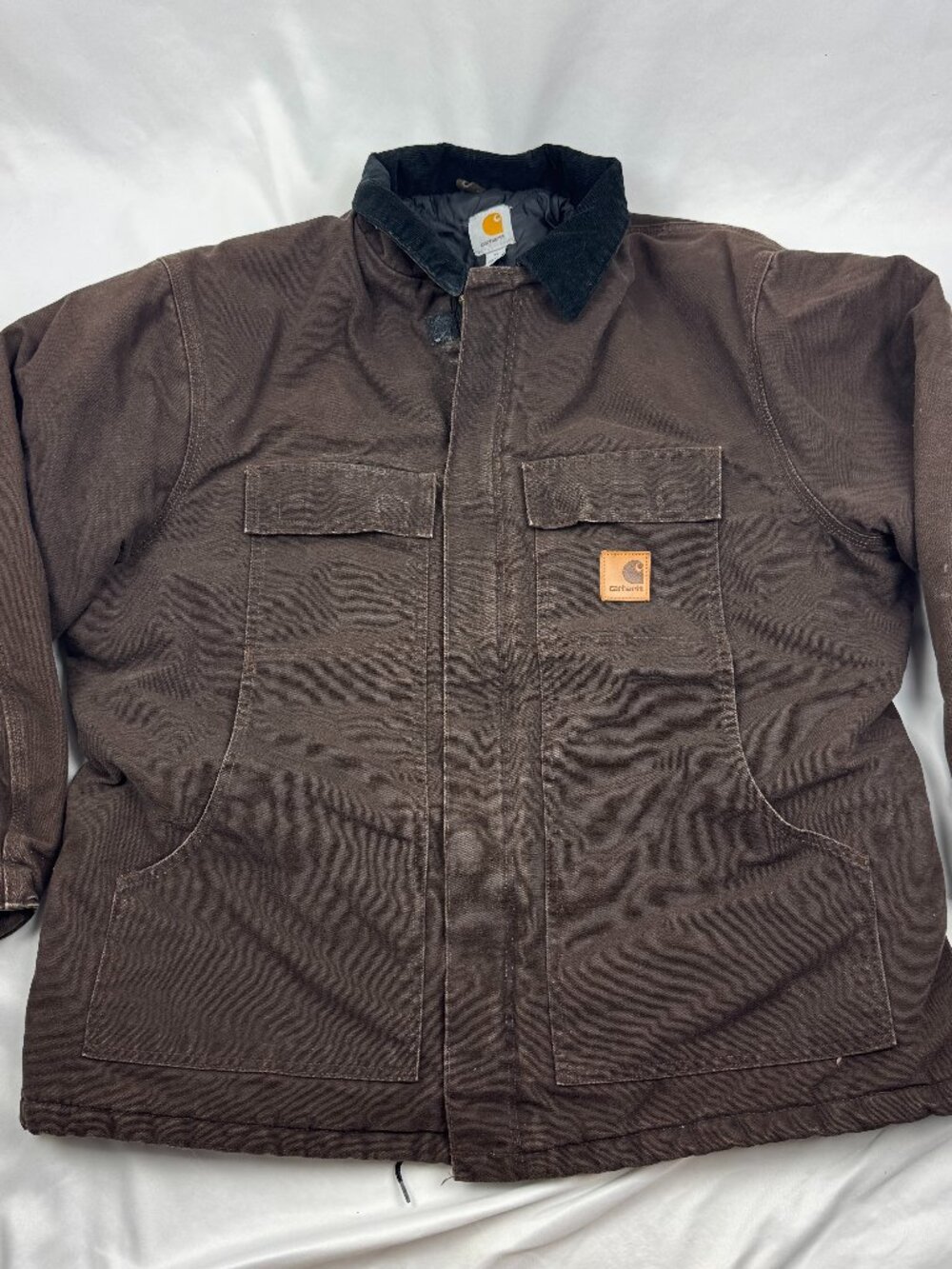 Vintage Carhartt Brown Artic Quilt Lined Canvas Corduroy Collar Work Jacket XL